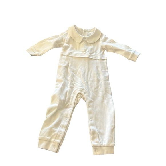White Baptism One Piece with Ribbed Trim - Picture 1 of 4
